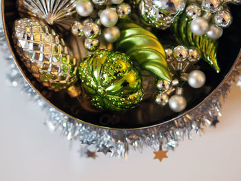 Close-up of christmas ornament on table