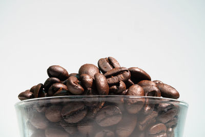 Close-up of coffee beans against white background