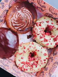 High angle view of dessert in plate on table