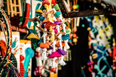 Close-up of clothes hanging on display at market