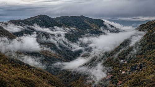 Scenic view of majestic mountains against sky