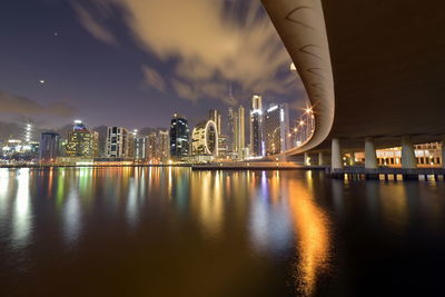 Dubai, uae  dubai skyline from marasi st, dubai business bay, dubai canal, near burj khalifa 