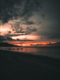 Scenic view of beach against sky during sunset