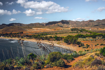 High angle view of road amidst landscape against sky