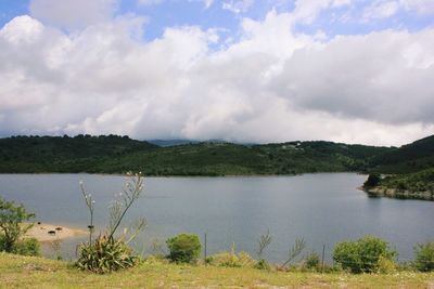 Scenic view of lake against sky