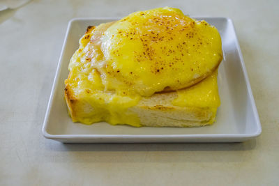 High angle view of breakfast in plate