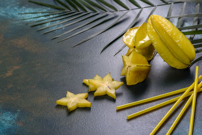 High angle view of food on table