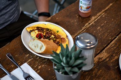 High angle view of meal served on table