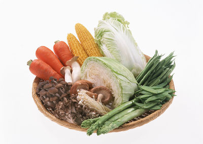High angle view of vegetables against white background
