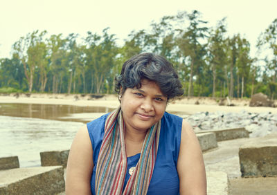A casual looking indian tourist girl at shankarpur sea beach, in west bengal.