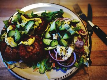 Close-up of salad in plate on table