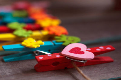 Close-up of multi colored toy on table