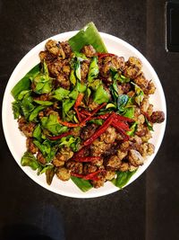 High angle view of salad in plate on table