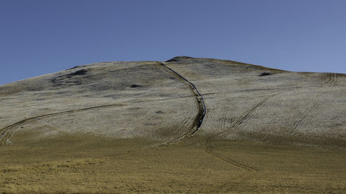 Scenic view of arid landscape against clear sky