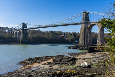 Golden gate bridge over river against sky