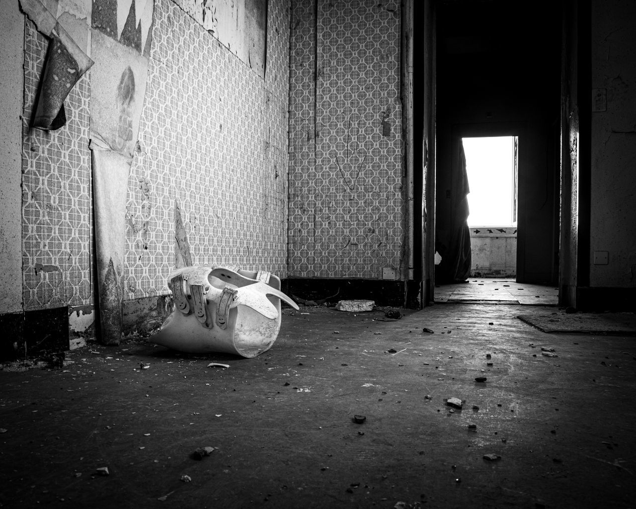 darkness, black, white, light, abandoned, architecture, homelessness, monochrome, damaged, built structure, building, black and white, unhygienic, poverty, rundown, indoors, monochrome photography, no people, day, window, garbage, old, street, dirt, despair, entrance, wall - building feature, door, loneliness, broken, bad condition, social issues, destruction, city, messy, sadness, shadow, domestic room, ruined