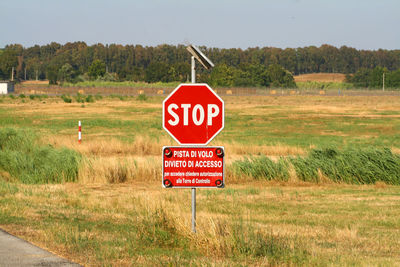 Warning sign on field