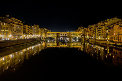 Illuminated bridge over river at night