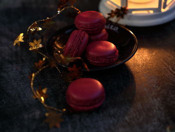 High angle view of ice cream in plate on table