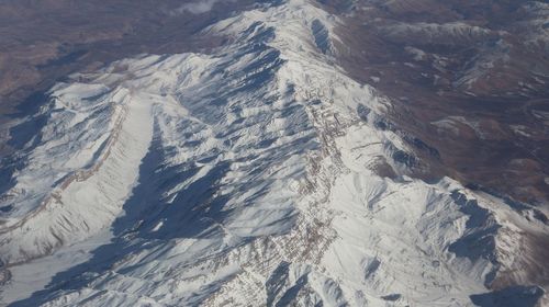 High angle view of snowcapped mountains