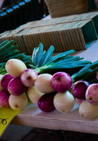 High angle view of vegetables on table