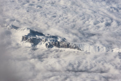 Aerial view of snowcapped mountain against sky