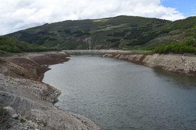 Scenic view of river amidst mountains against sky