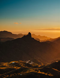 Scenic view of mountains against sky during sunset