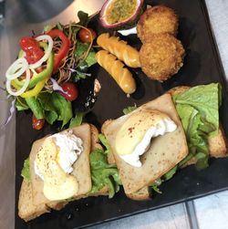 High angle view of breakfast served in plate