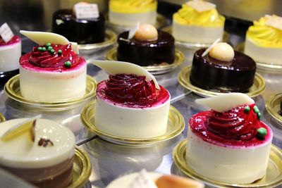 High angle view of cupcakes on table