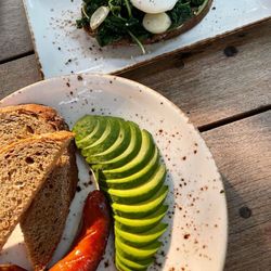 High angle view of food in plate on table