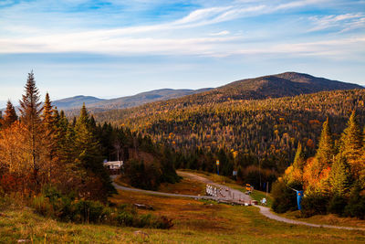 Scenic view of mountains against sky during autumn
