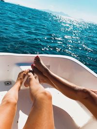 Low section of women in boat on sea