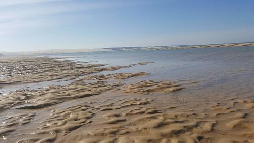 Scenic view of beach against clear sky