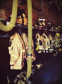 Tilt shift image of jackets at fire station