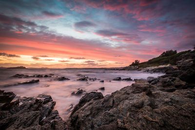 Scenic view of sea against sky during sunset