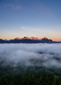 Scenic view of land against sky during sunset