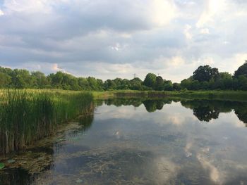 Scenic view of lake against sky