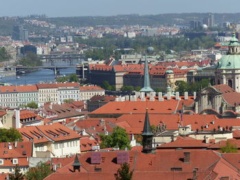 High angle view of townscape against buildings in city