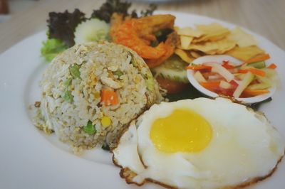 Close-up of breakfast served in plate