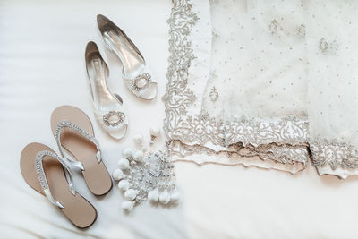 Close-up of mannequin on white table