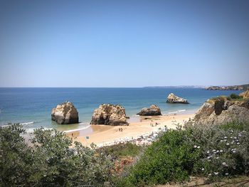 Panoramic shot of sea against clear sky