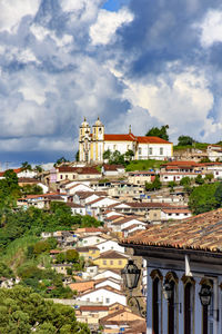 High angle view of buildings in city