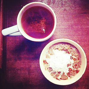 High angle view of tea in cup on table