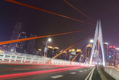 Light trails on road at night