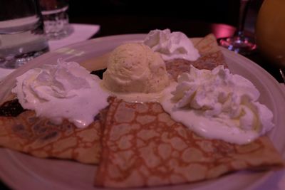 Close-up of ice cream in plate on table