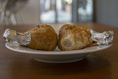 Close-up of food in plate on table