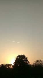 Low angle view of silhouette trees against sky at sunset