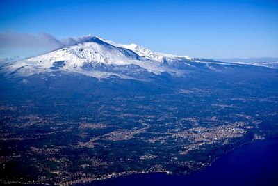 Aerial view of snowcapped mountains against sky