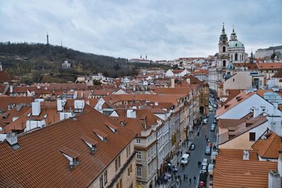 High angle view of townscape against sky